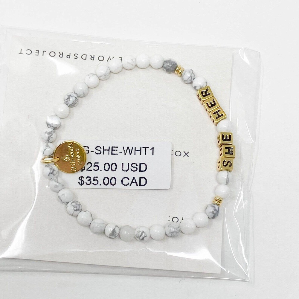 Little Words Project SHE HER PRONOUNS Bracelet White Stretch NWT - Picture 2 of 4